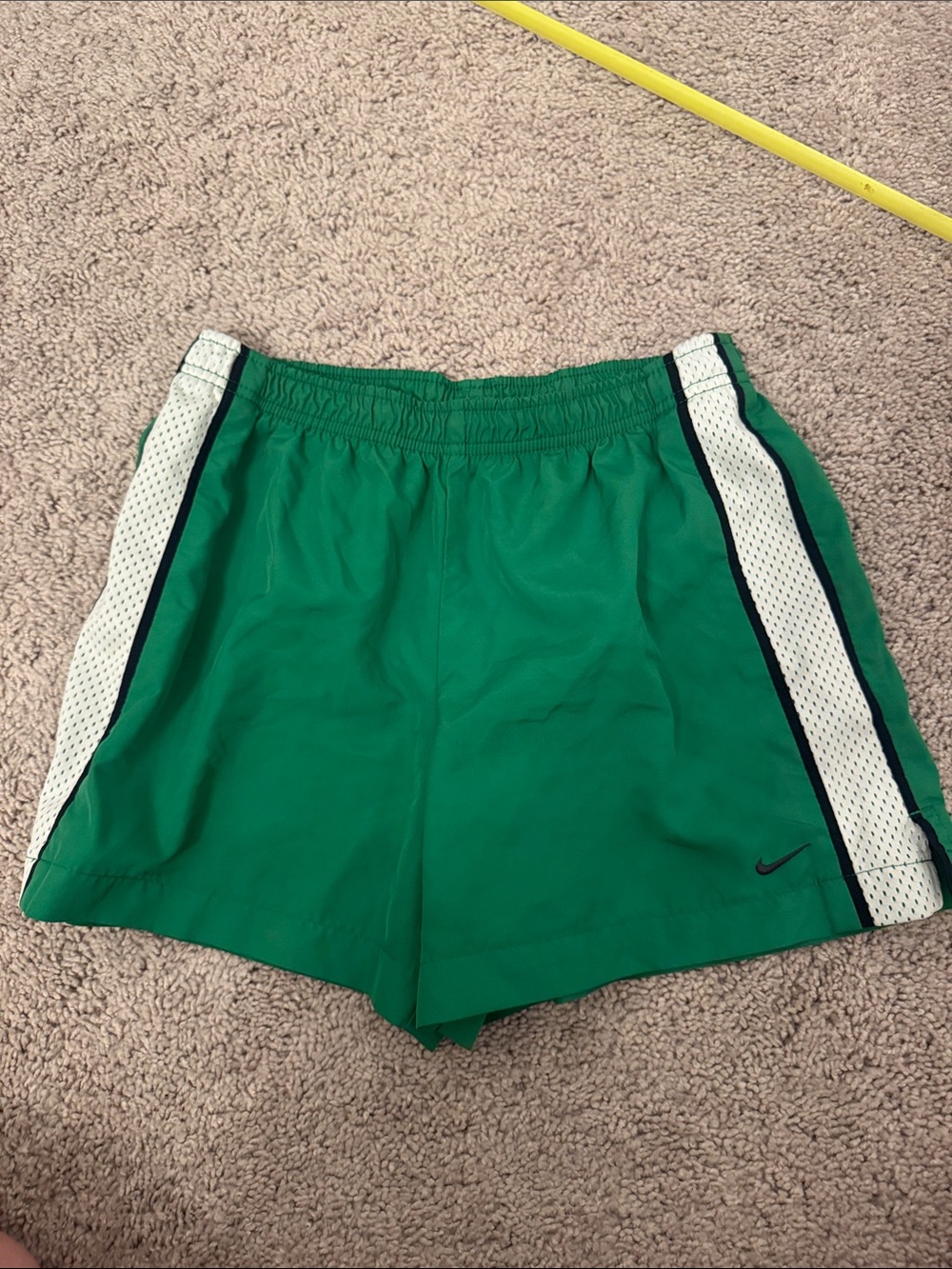Nike Green Shorts with White Mesh Side Panels and Black Trim